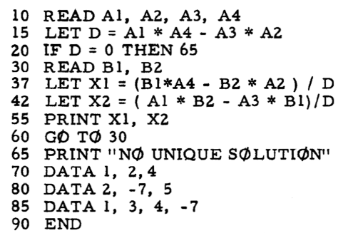 Das erste BASIC-Programm (Quelle: BASIC Manual 1964, Dartmouth College)